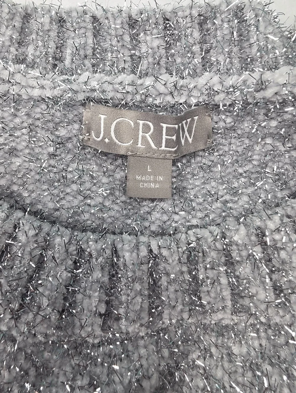 J. Crew Silver Metallic Tinsel Crewneck Sweater Women's Size Large